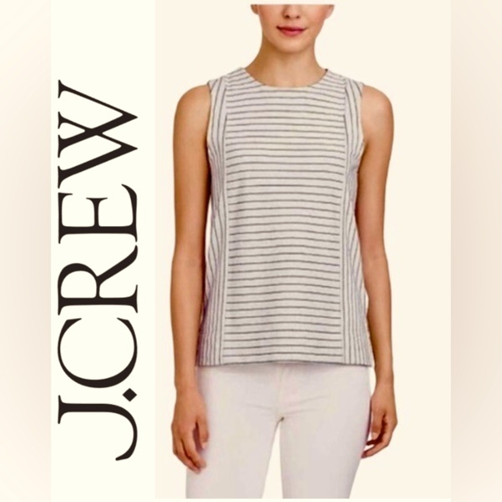 J. Crew Striped Knit Cotton Tank Top High Neck Grey Navy Stripe Size S